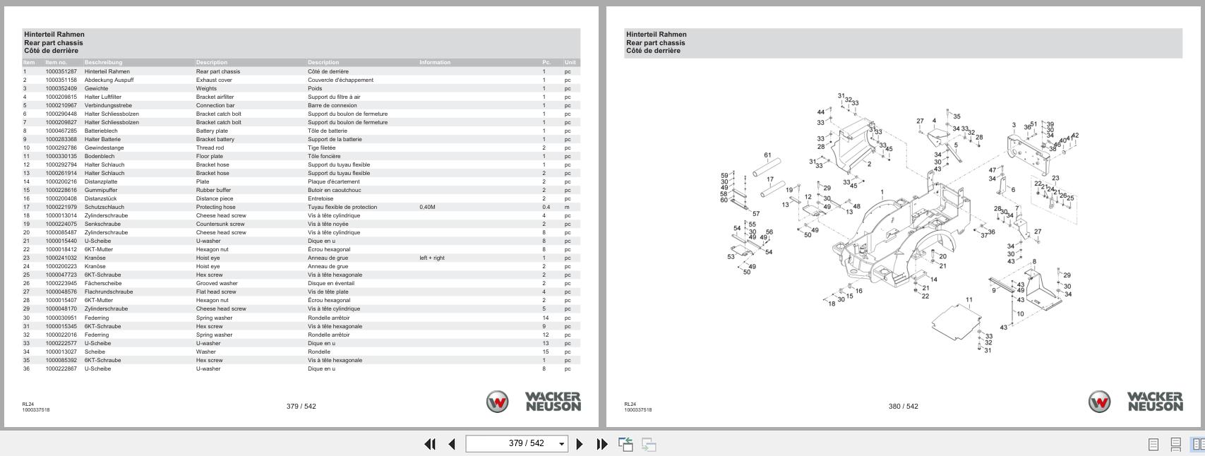 Wacker Neuson Wheel loader WL25 18.4KW RL24 Spare Parts Catalog 06.2022 DE EN FR (2)