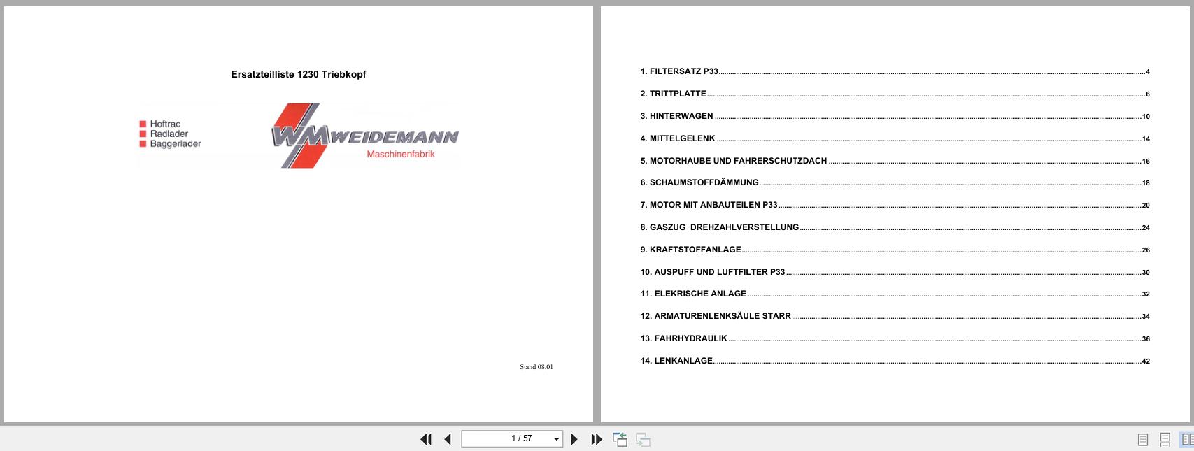Weidemann Backhoe Loader 1230 Parts List 2001 DE (1)