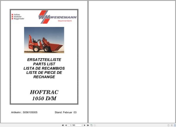 Weidemann Loader Hoftrac 1050 D M Parts List 5056105005 2003 DE EN FR ES (1) Weidemann Loader Hoftrac 1050 D M Parts List 5056105005 2003 De En Fr Es (1)