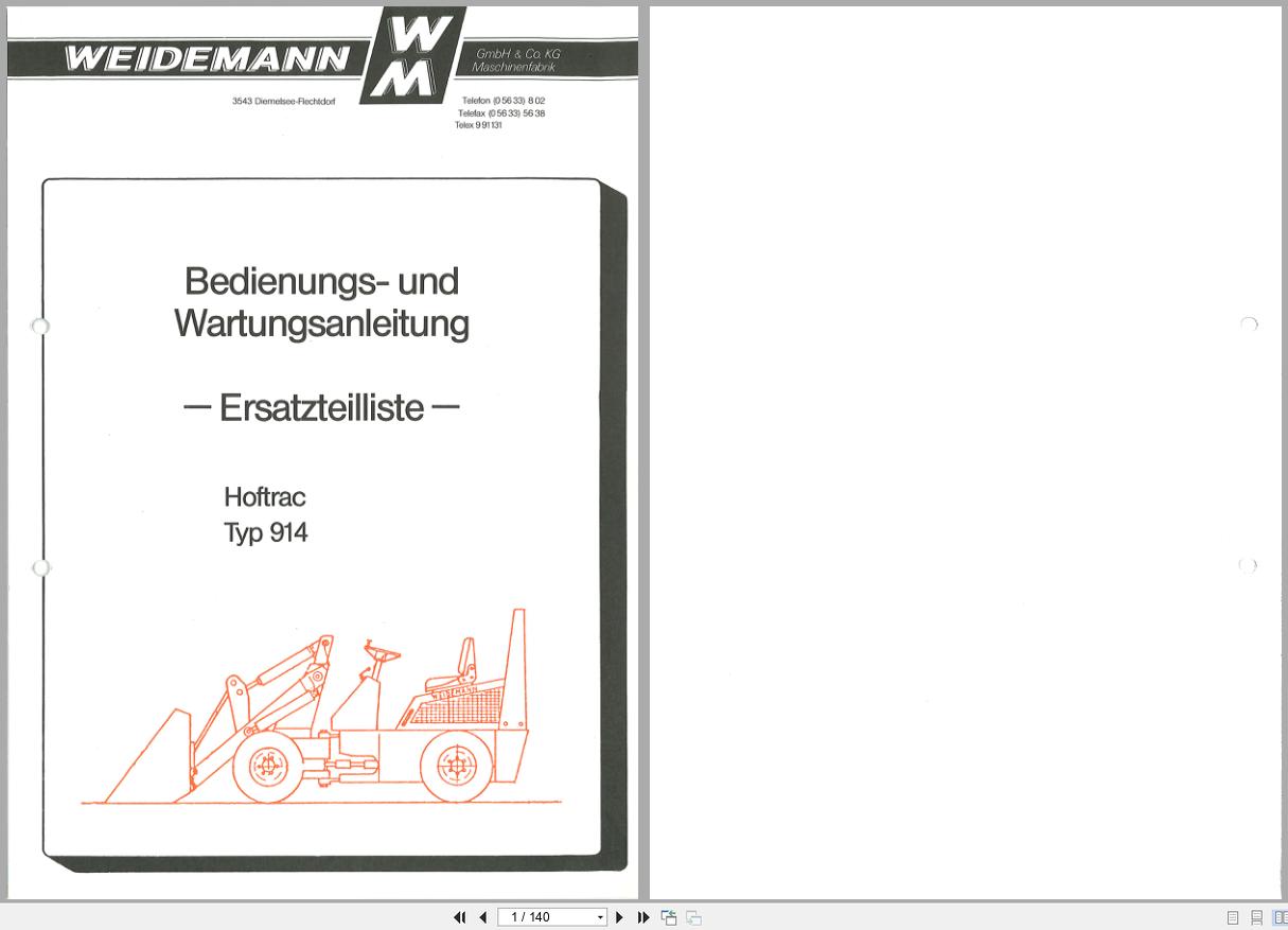 Weidemann Loader Hoftrac 914 Operating Parts Manual DE (1)