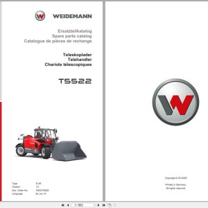 Weidemann Telehandler T5522 TL48 Spare Parts Catalog 1000316525 05.2025 DE EN FR (1)