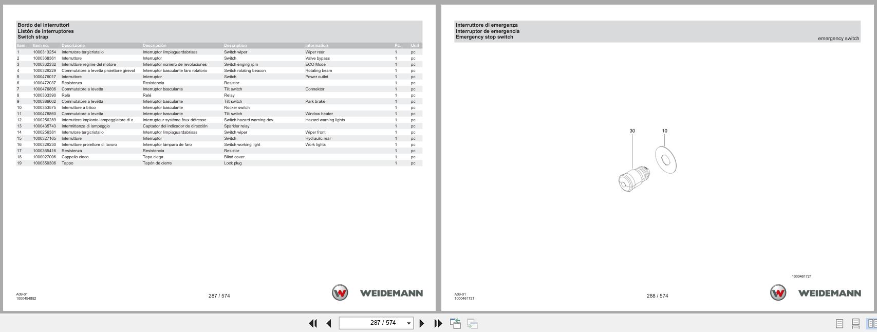 Weidemann Wheel Loader 1190E A09 01 Spare Parts Catalog 03.2023 IT ES EN (2)