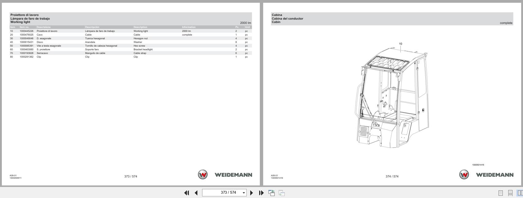 Weidemann Wheel Loader 1190E A09 01 Spare Parts Catalog 03.2023 IT ES EN (3)