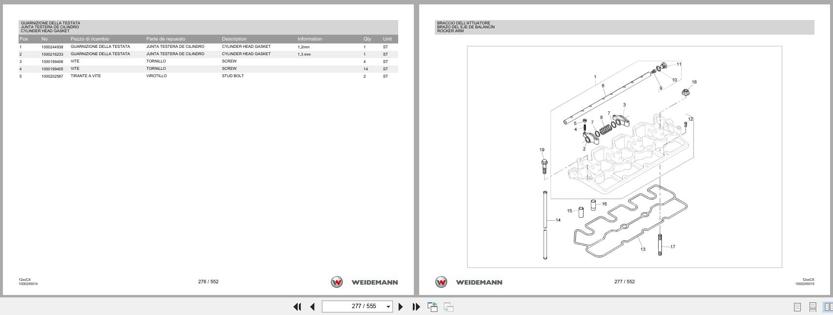 Weidemann Wheel Loader 1230CX35 12xxCX Spare Parts List 1000326015 04.2019 IT ES EN (2)