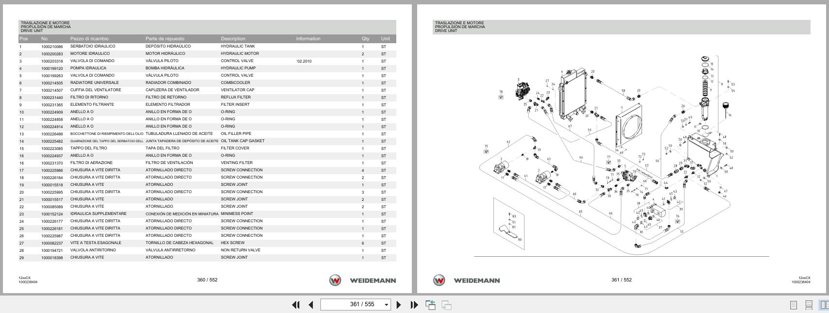 Weidemann Wheel Loader 1230CX35 12xxCX Spare Parts List 1000326015 04.2019 IT ES EN (3)