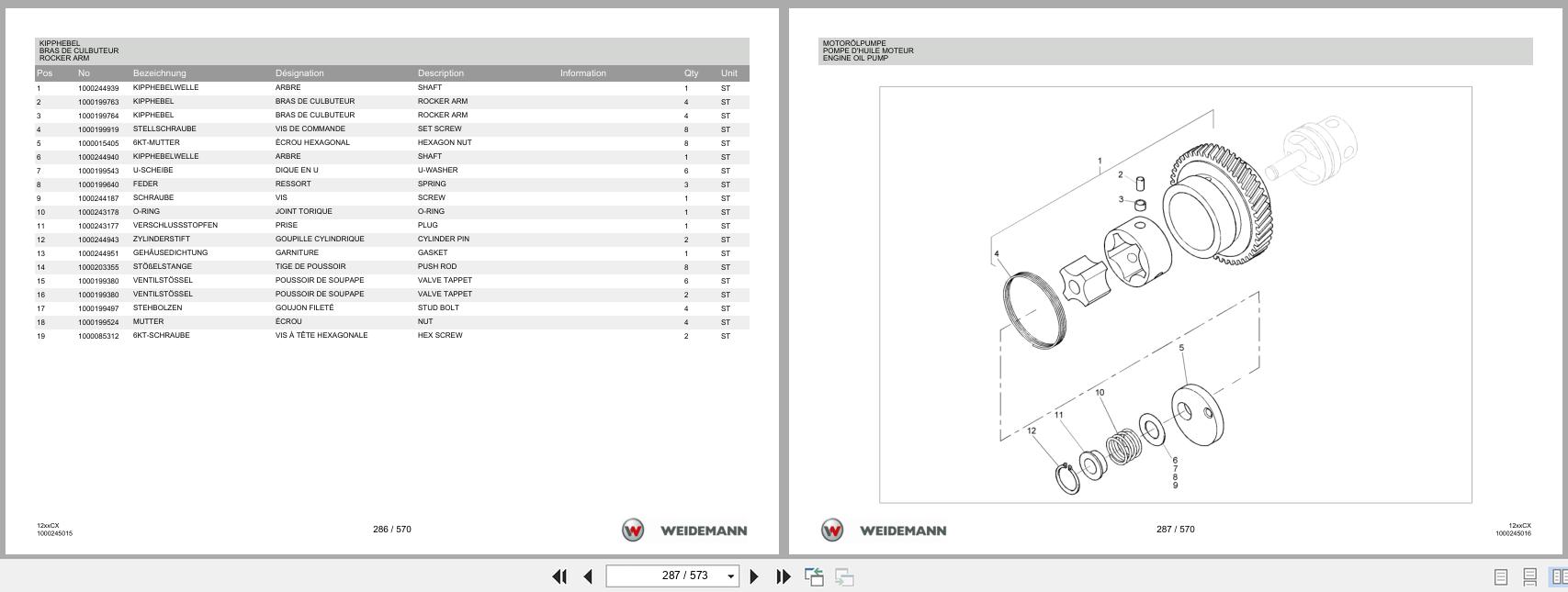 Weidemann Wheel Loader 1240CX35 12xxCX Spare Parts List 1000304360 04.2019 DE FR EN (2)