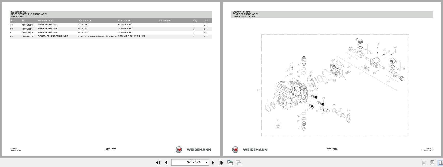 Weidemann Wheel Loader 1240CX35 12xxCX Spare Parts List 1000304360 04.2019 DE FR EN (3)
