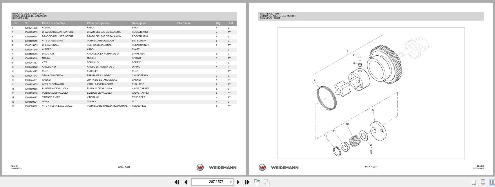 Weidemann Wheel Loader 1240CX35 12xxCX Spare Parts List 1000326016 04.2019 IT ES EN (2)