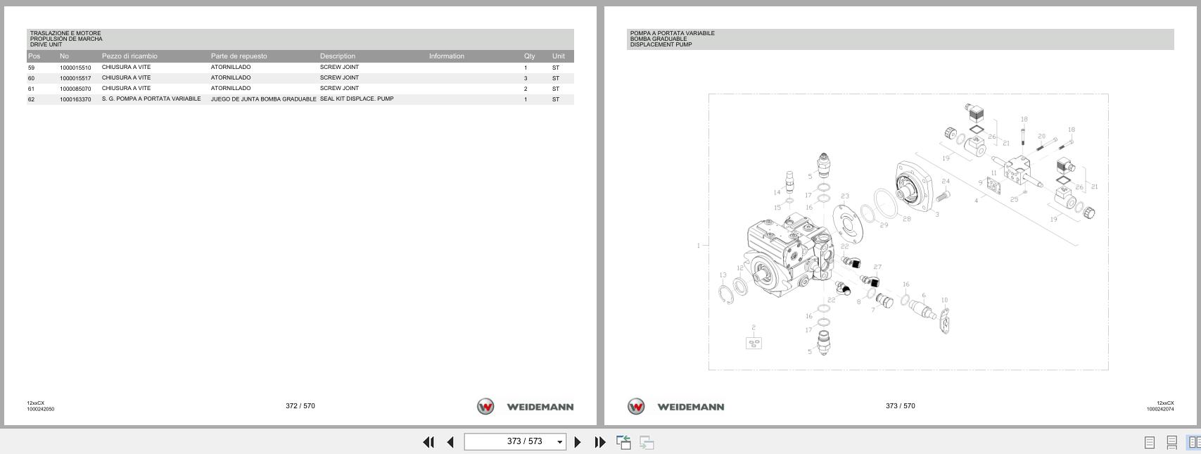 Weidemann Wheel Loader 1240CX35 12xxCX Spare Parts List 1000326016 04.2019 IT ES EN (3)