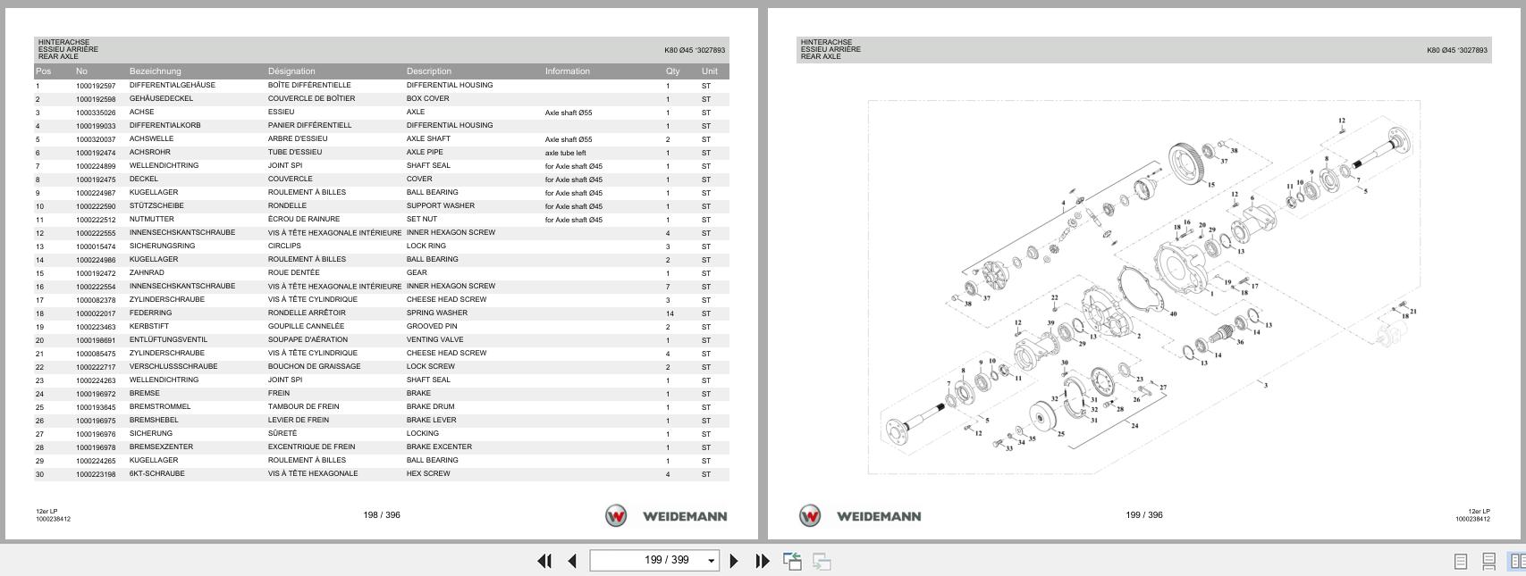 Weidemann Wheel Loader 1240CX35 LP 12er LP Spare Parts List 1000304376 04.2019 DE FR EN (2)