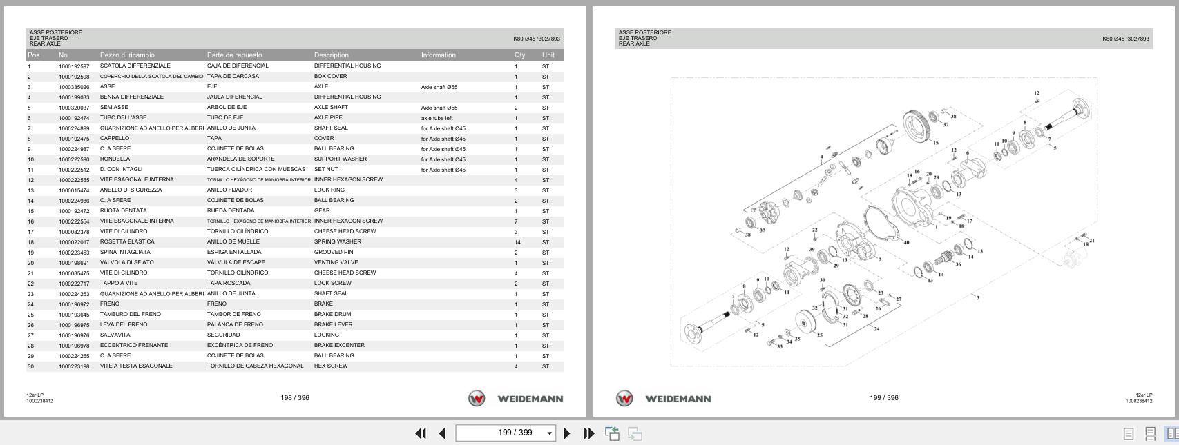 Weidemann Wheel Loader 1240CX35 LP 12er LP Spare Parts List 1000326032 04.2019 IT ES EN (2)