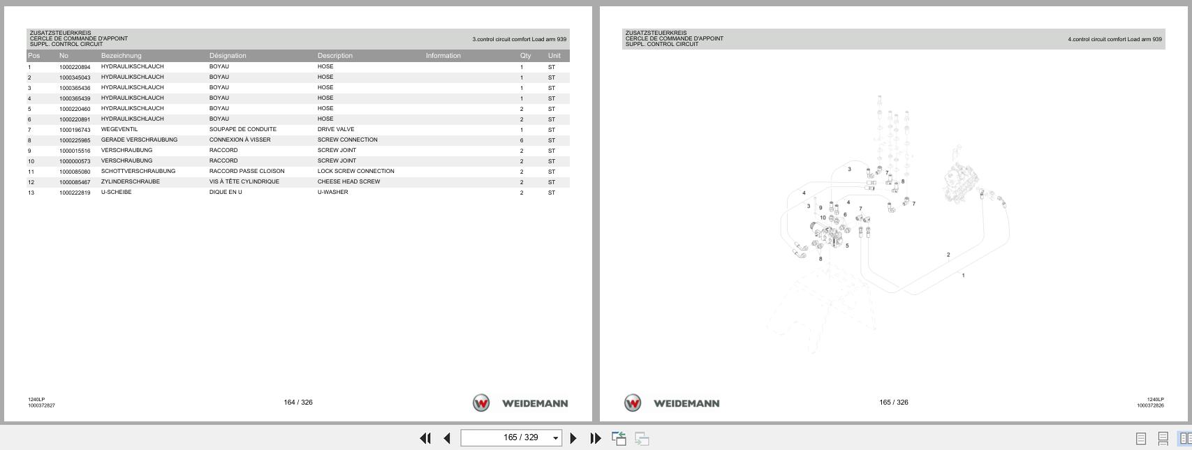 Weidemann Wheel Loader 1240CX35 LP Kabine 1240LP Spare Parts List 1000365677 04.2019 DE FR EN (2)