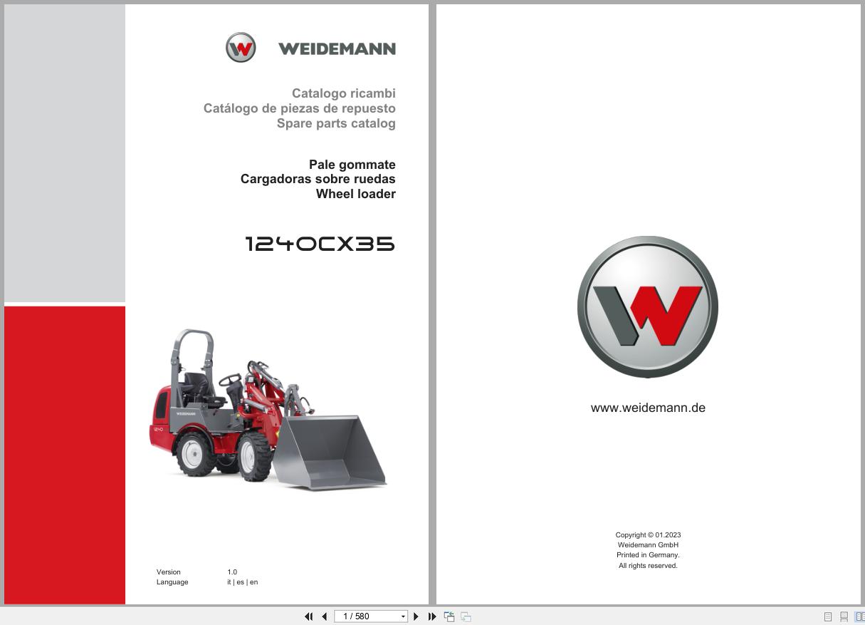 Weidemann Wheel Loader 1240CX35 Spare Parts Catalog 01.2023 IT ES EN (1)