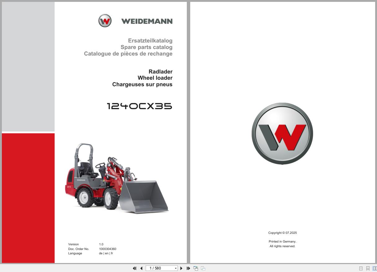 Weidemann Wheel Loader 1240CX35 Spare Parts Catalog 1000304360 07.2025 DE EN FR (1)