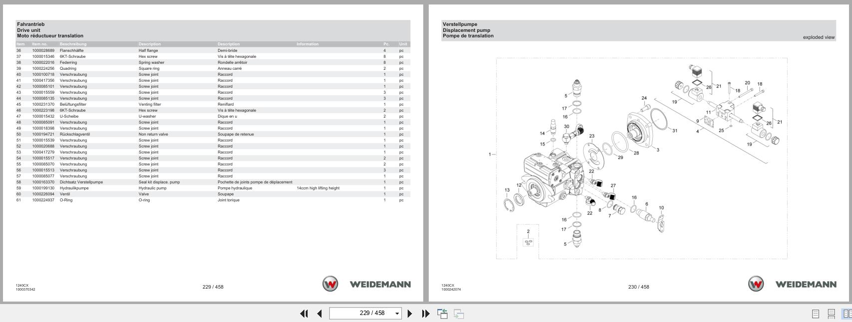 Weidemann Wheel Loader 1240LP 1240CX Spare Parts Catalog 01.2023 DE EN FR (2)