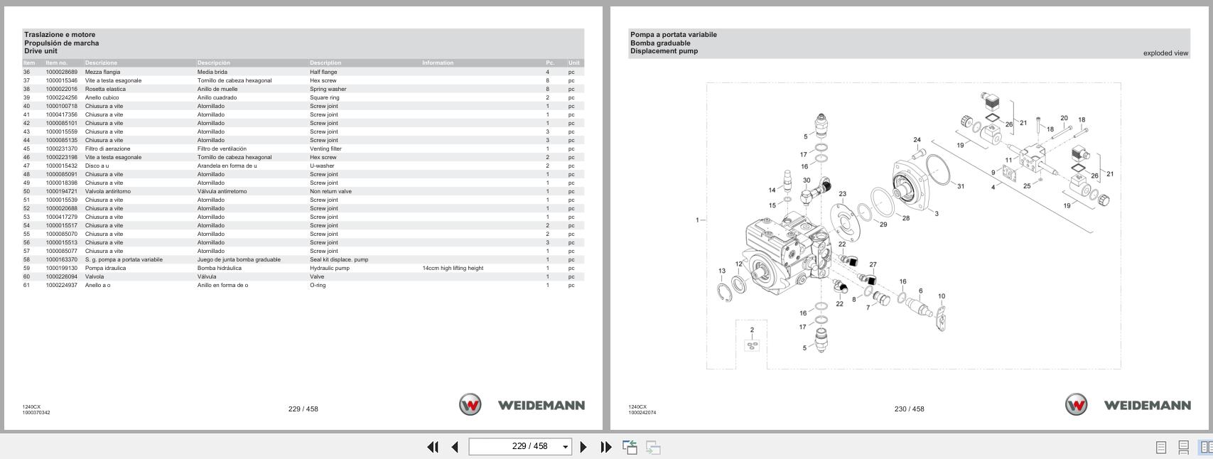 Weidemann Wheel Loader 1240LP 1240CX Spare Parts Catalog 01.2023 IT ES EN (2)