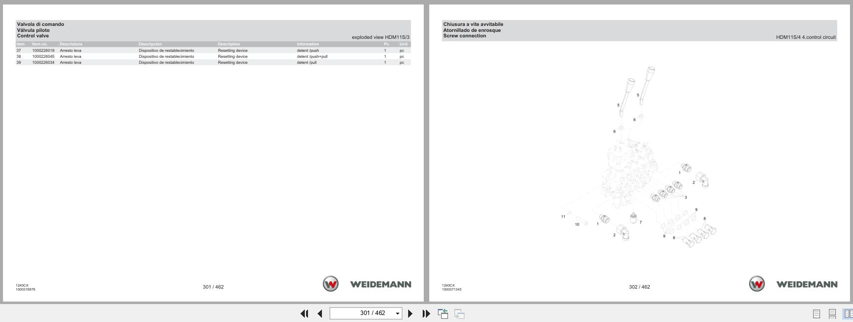 Weidemann Wheel Loader 1240LP 1240CX Spare Parts Catalog 1000365678 04.2025 IT ES EN (3)