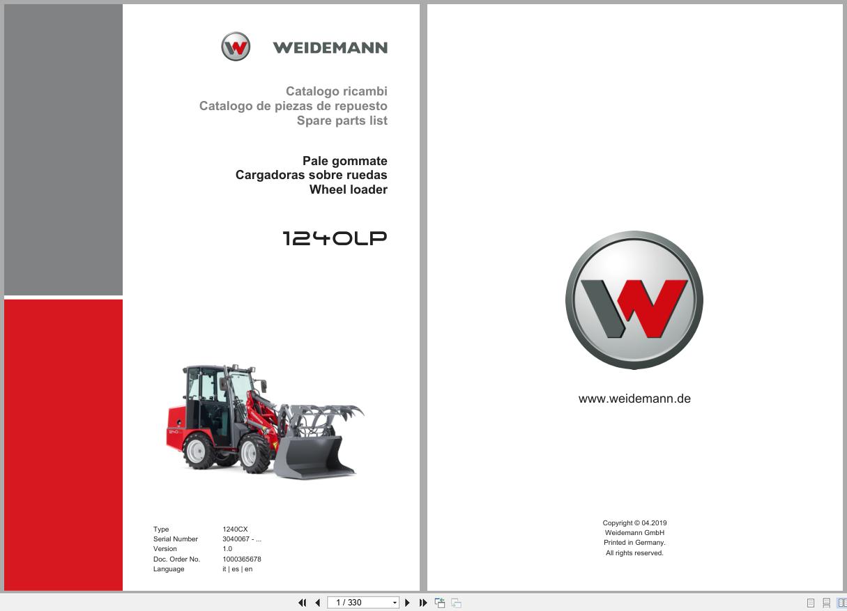 Weidemann Wheel Loader 1240LP Spare Parts List 1000365678 04.2019 IT ES EN (1)