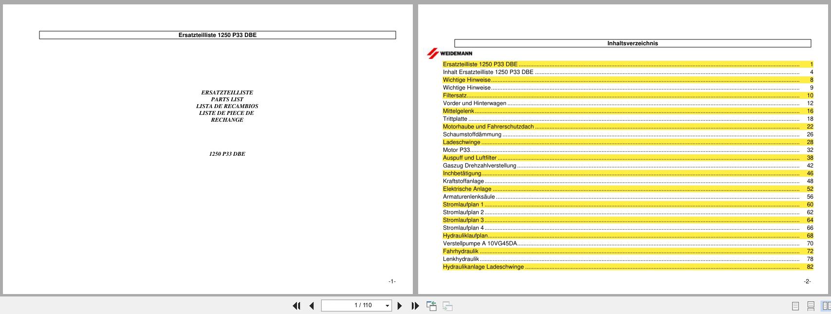Weidemann Wheel Loader 1250 P33 DBE Parts List DE (1)