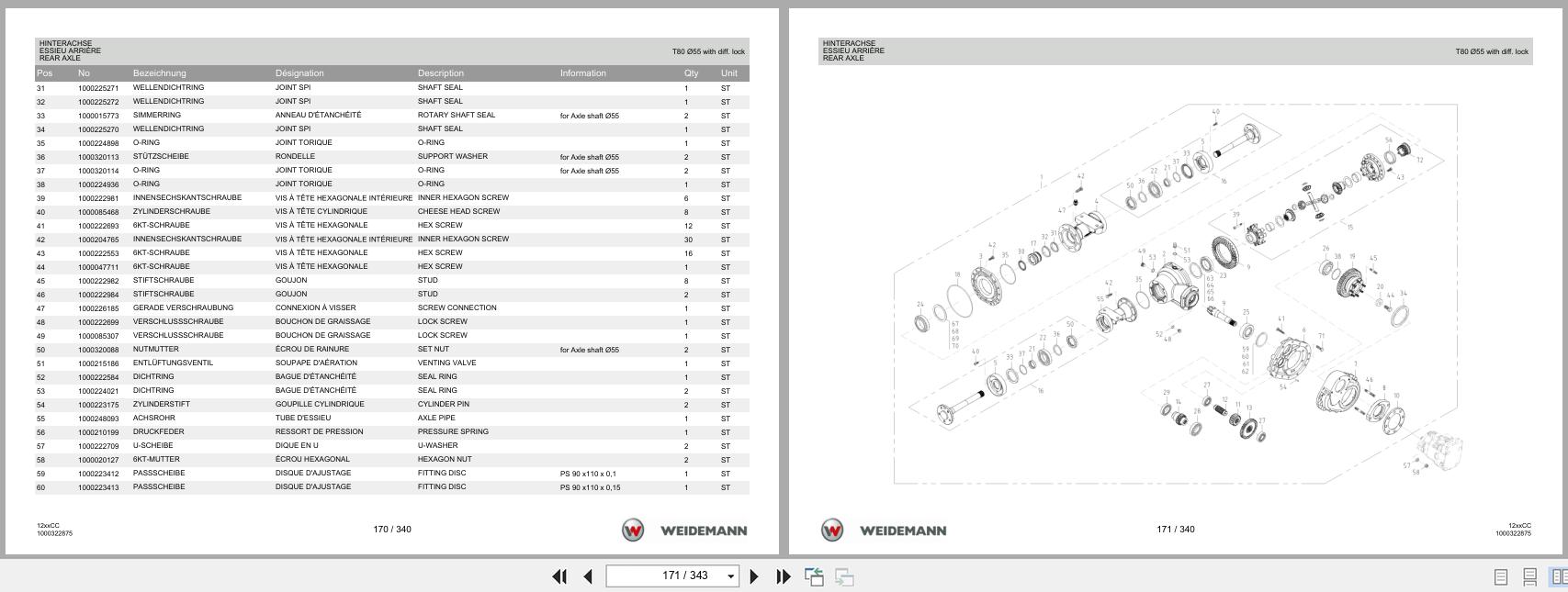 Weidemann Wheel Loader 1250CC35 12xxCC Spare Parts List 1000304364 04.2019 DE FR EN (2)