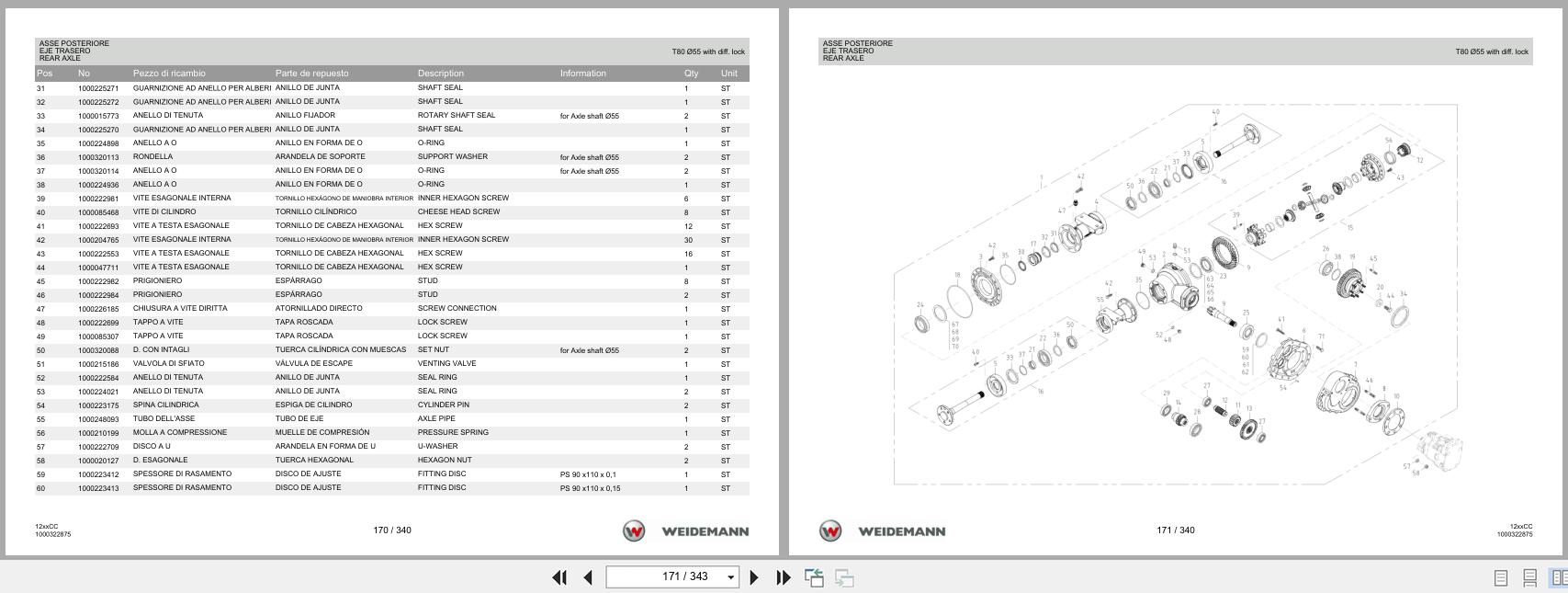 Weidemann Wheel Loader 1250CC35 12xxCC Spare Parts List 1000326017 04.2019 IT ES EN (2)