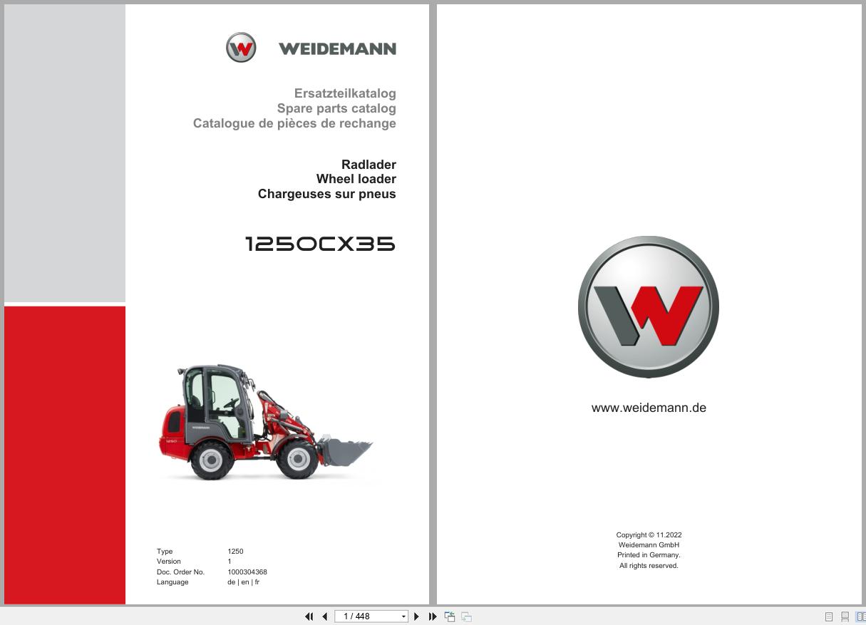 Weidemann Wheel Loader 1250CX35 1250 Spare Parts Catalog 1000304368 11.2022 DE EN FR (1)