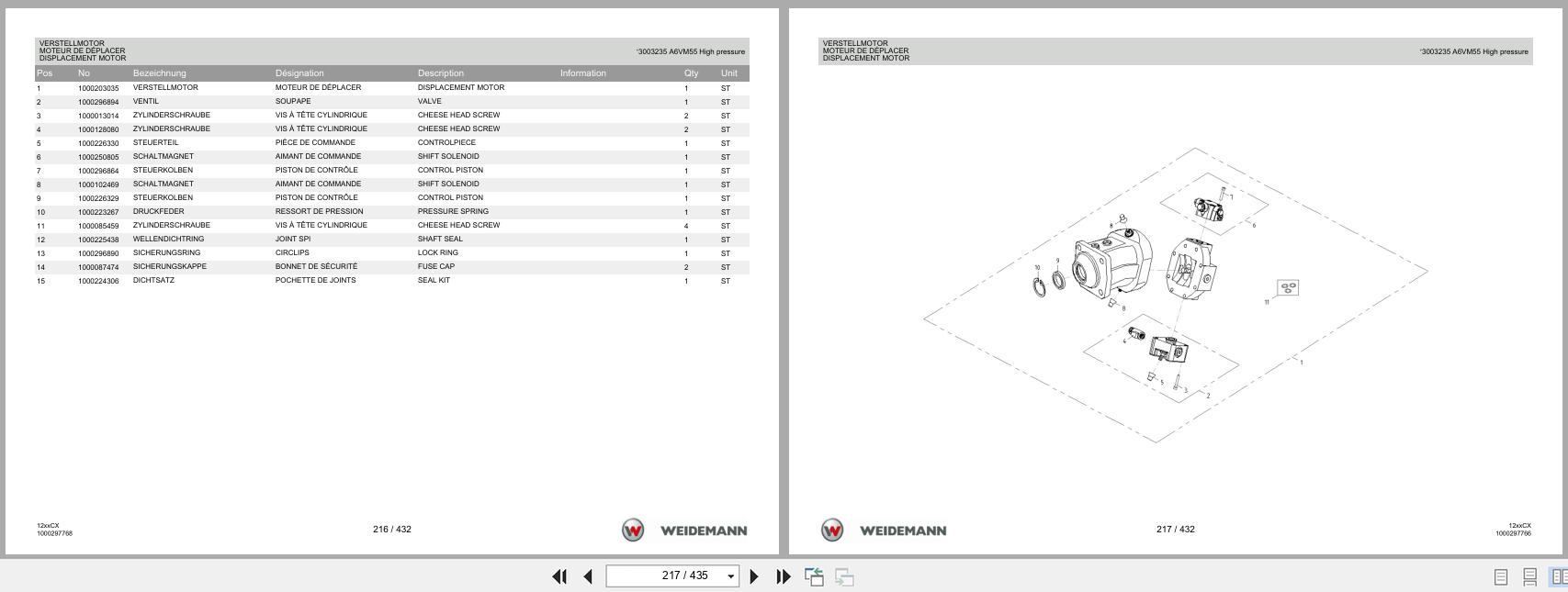 Weidemann Wheel Loader 1250CX35 12xxCX Spare Parts List 1000304368 04.2019 DE FR EN (2)
