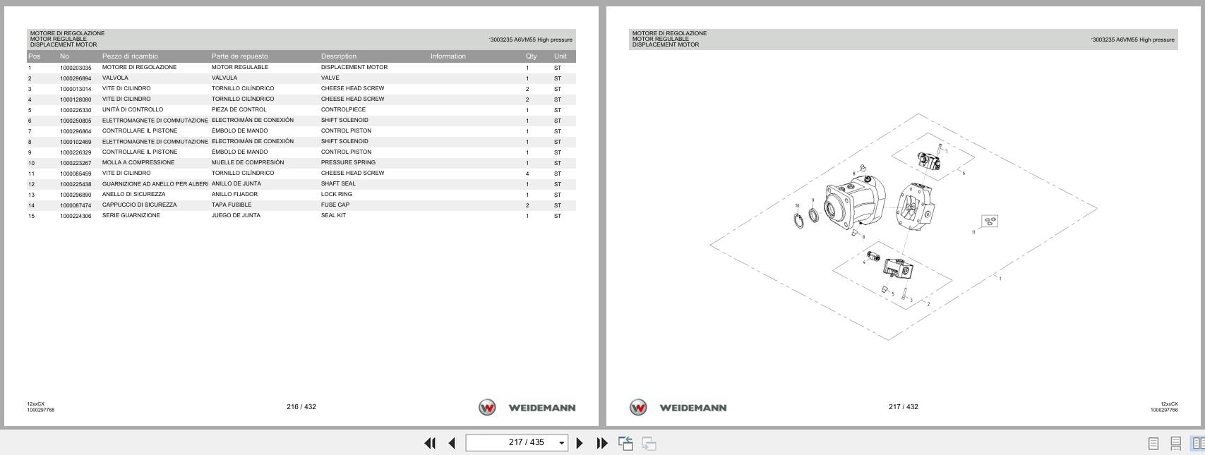 Weidemann Wheel Loader 1250CX35 12xxCX Spare Parts List 1000326018 04.2019 IT ES EN (2)
