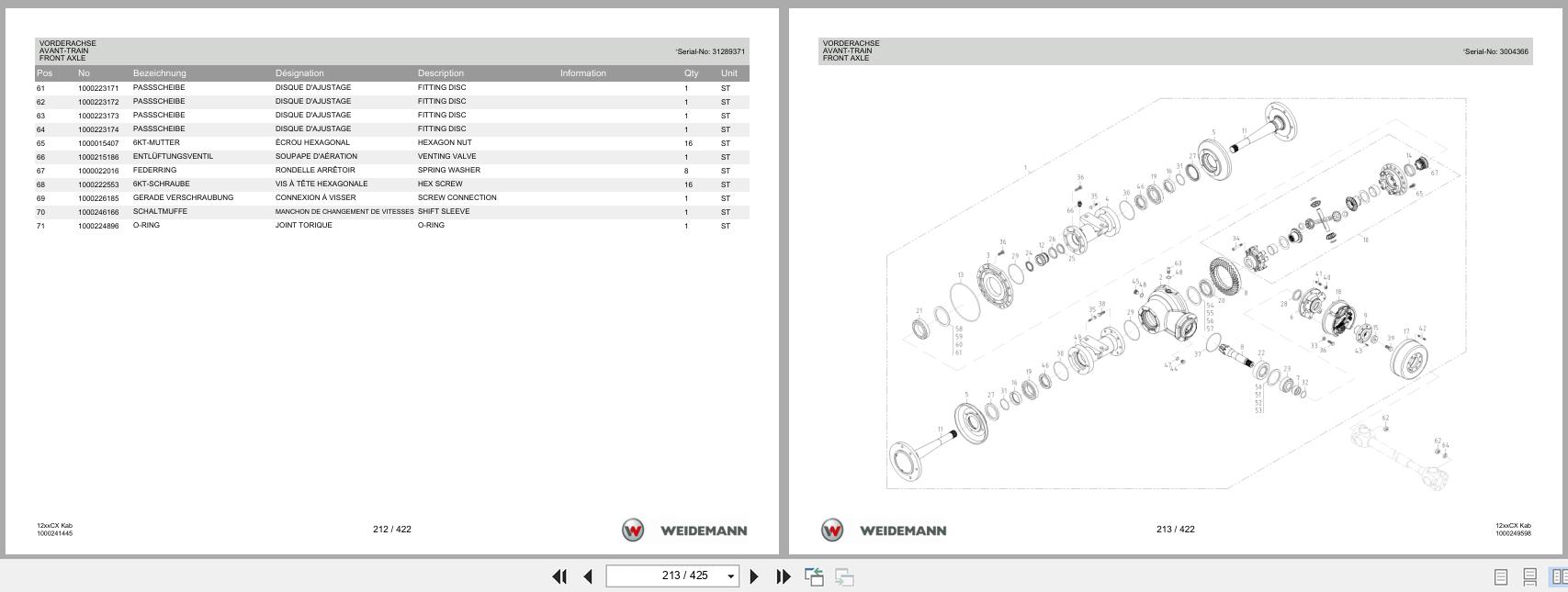Weidemann Wheel Loader 1250CX35 Kabine 12xxCX Kab Spare Parts List 1000304372 04.2019 DE FR EN (2)