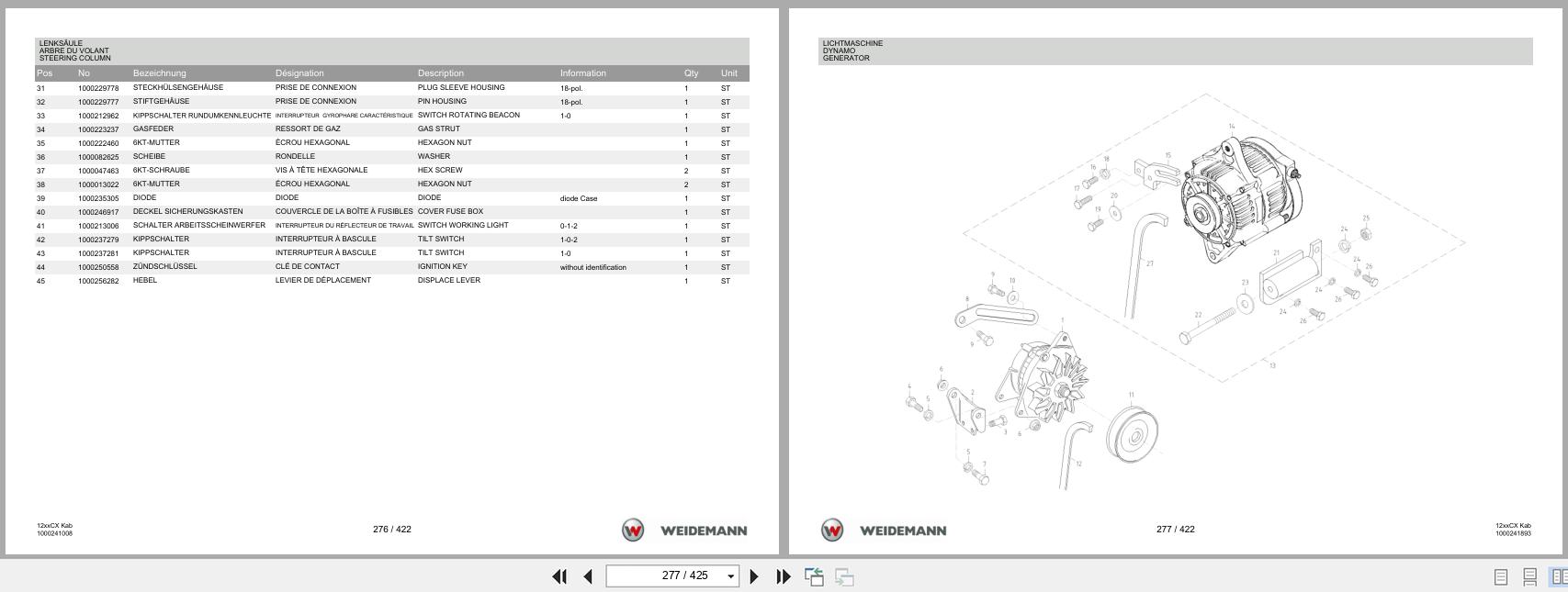 Weidemann Wheel Loader 1250CX35 Kabine 12xxCX Kab Spare Parts List 1000304372 04.2019 DE FR EN (3)