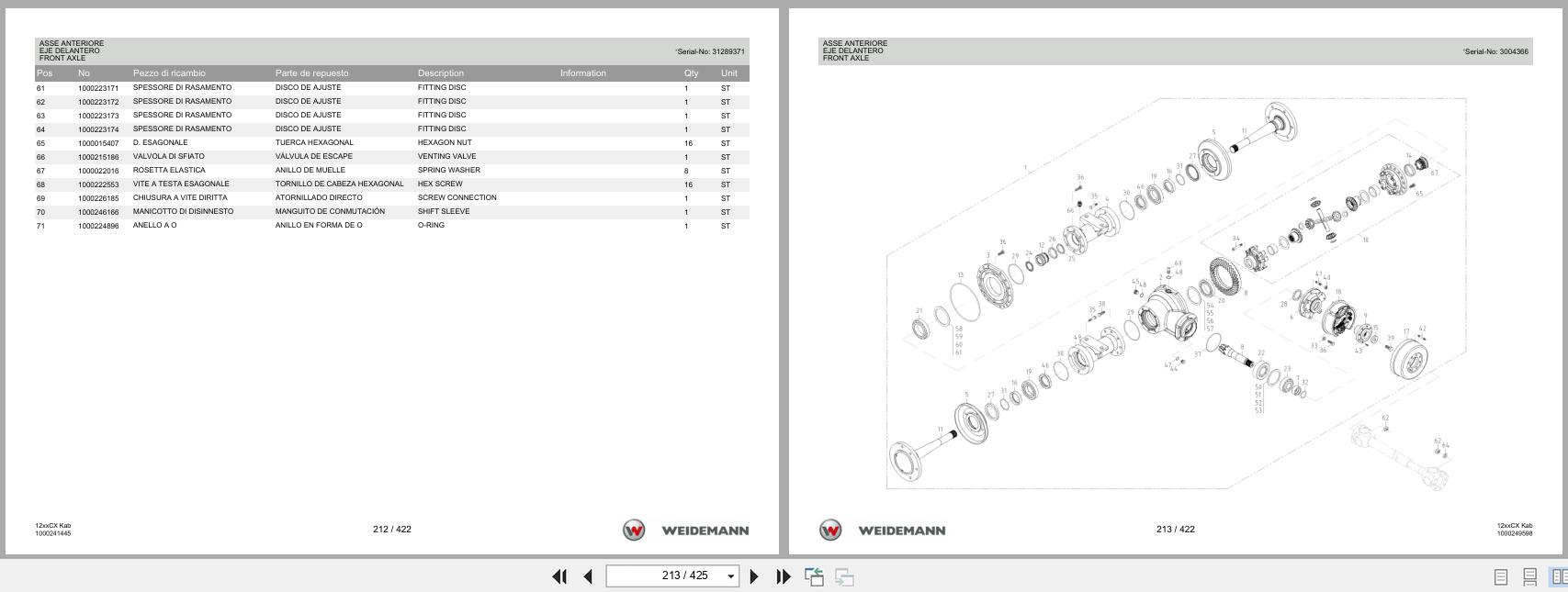 Weidemann Wheel Loader 1250CX35 Kabine 12xxCX Kab Spare Parts List 1000326019 04.2019 IT ES EN (2)