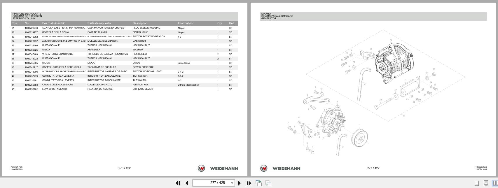Weidemann Wheel Loader 1250CX35 Kabine 12xxCX Kab Spare Parts List 1000326019 04.2019 IT ES EN (3)