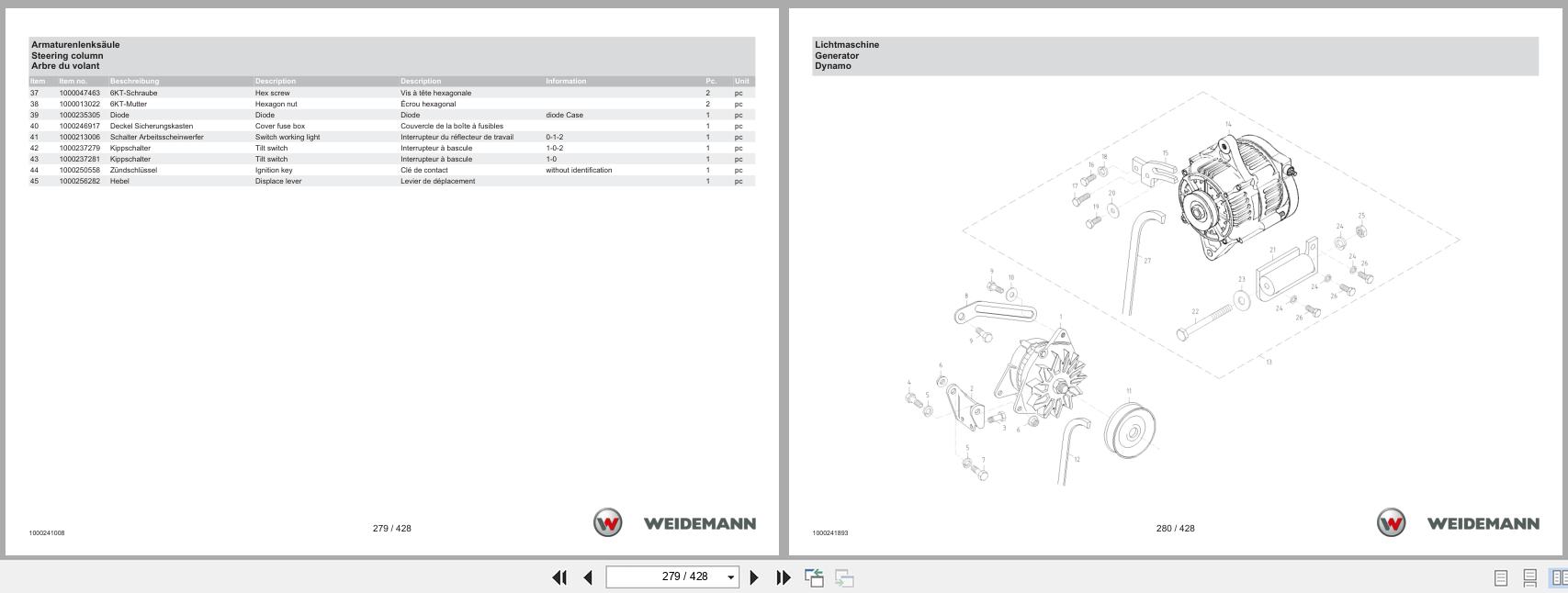 Weidemann Wheel Loader 1250CX35 Kabine Spare Parts Catalog 11.2022 DE EN FR (3)