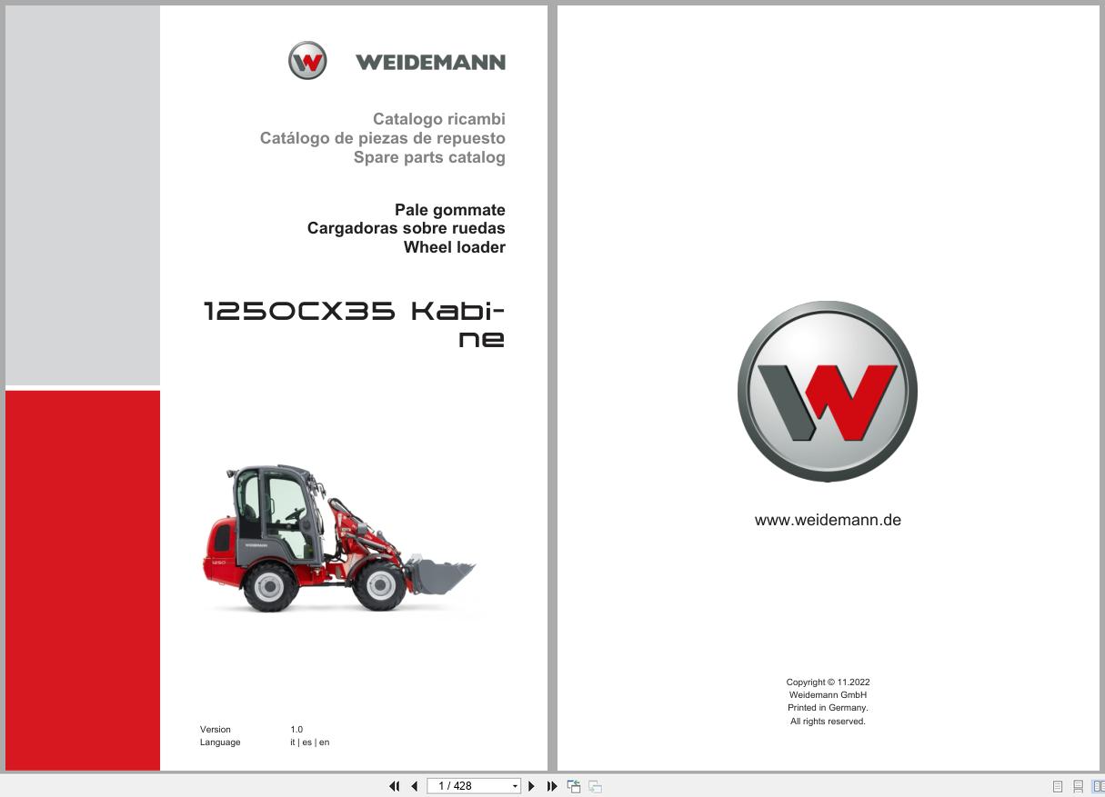 Weidemann Wheel Loader 1250CX35 Kabine Spare Parts Catalog 11.2022 IT ES EN (1)