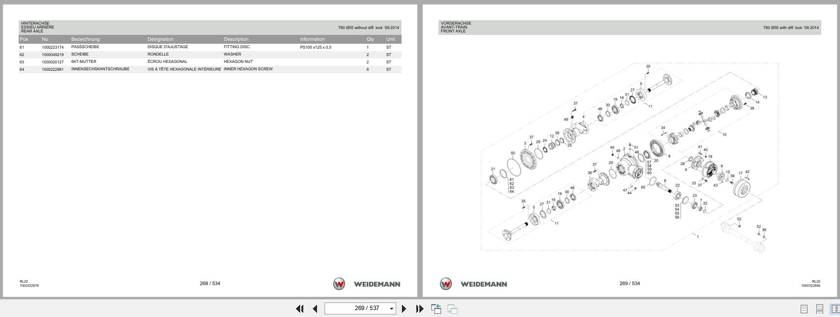 Weidemann Wheel Loader 1260 RL22 Spare Parts List 1000304391 04.2019 DE FR EN (2)