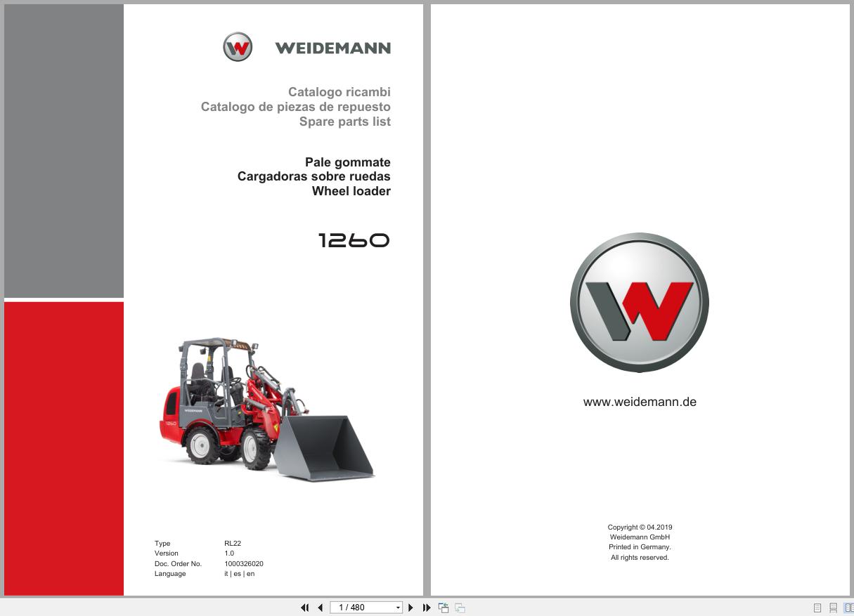 Weidemann Wheel Loader 1260 RL22 Spare Parts List 1000326020 04.2019 IT ES EN (1)