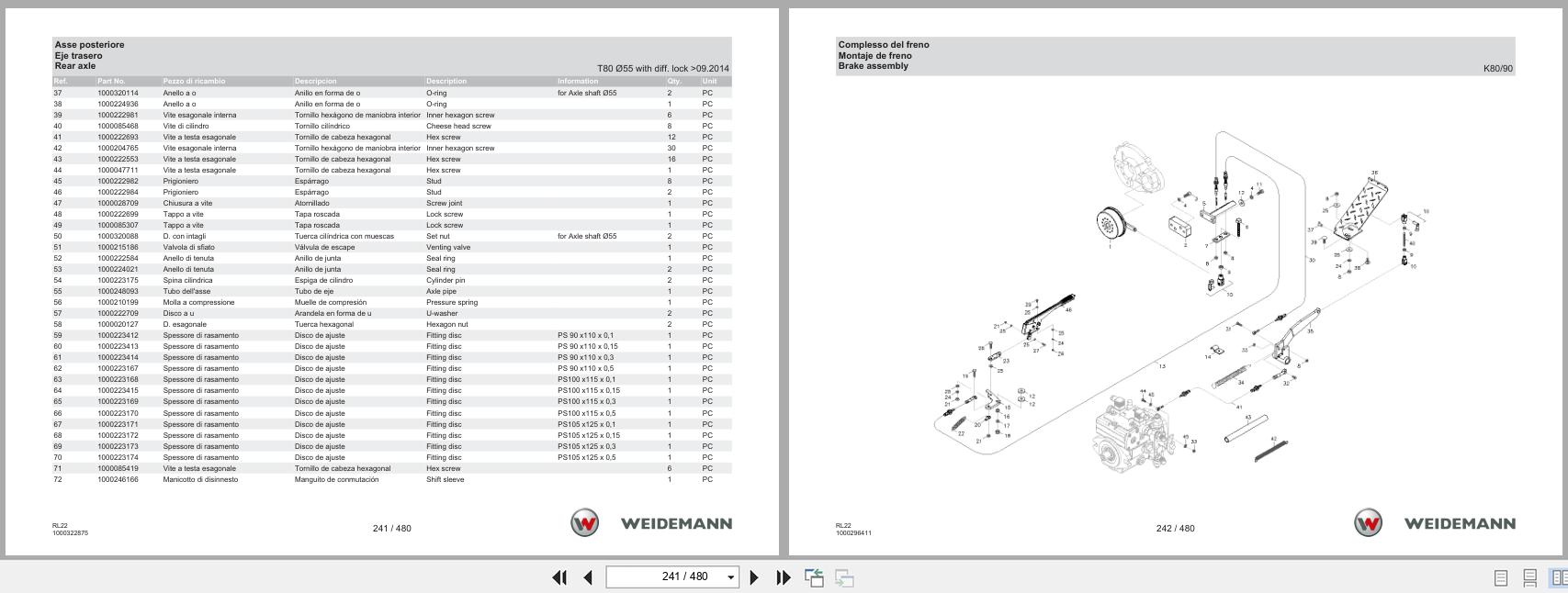 Weidemann Wheel Loader 1260 RL22 Spare Parts List 1000326020 04.2019 IT ES EN (2)