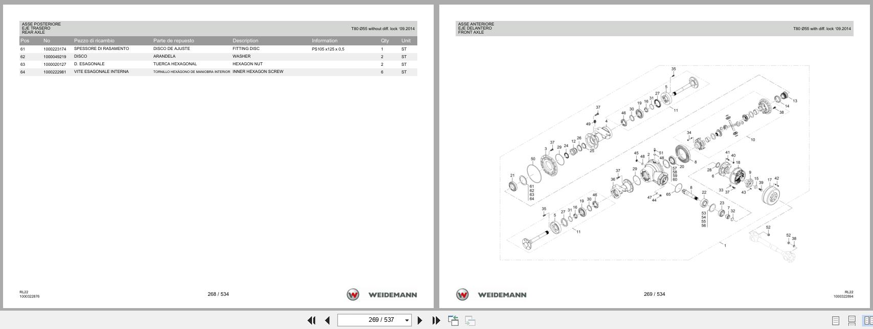 Weidemann Wheel Loader 1260 RL22 Spare Parts List 1000326020 2016 IT ES EN (2)