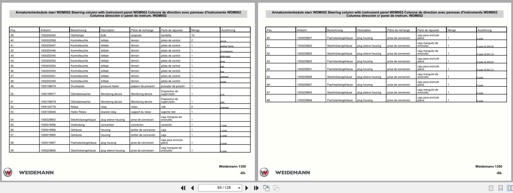 Weidemann Wheel Loader 1350 ET Parts List 5056135005 DE EN FR ES (2)