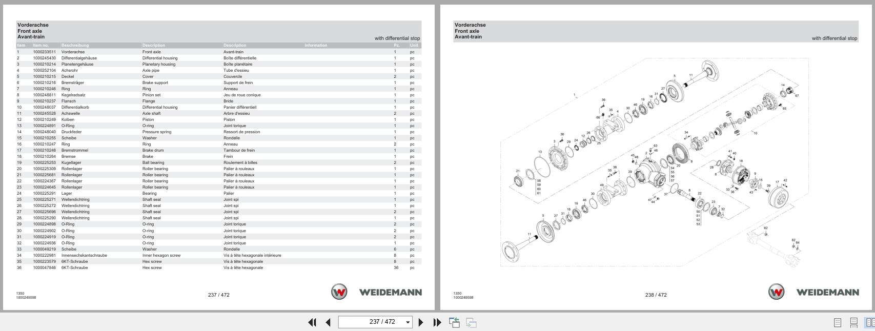 Weidemann Wheel Loader 1350CC45 1350 Spare Parts Catalog 1000304400 07.2025 DE EN FR (2)
