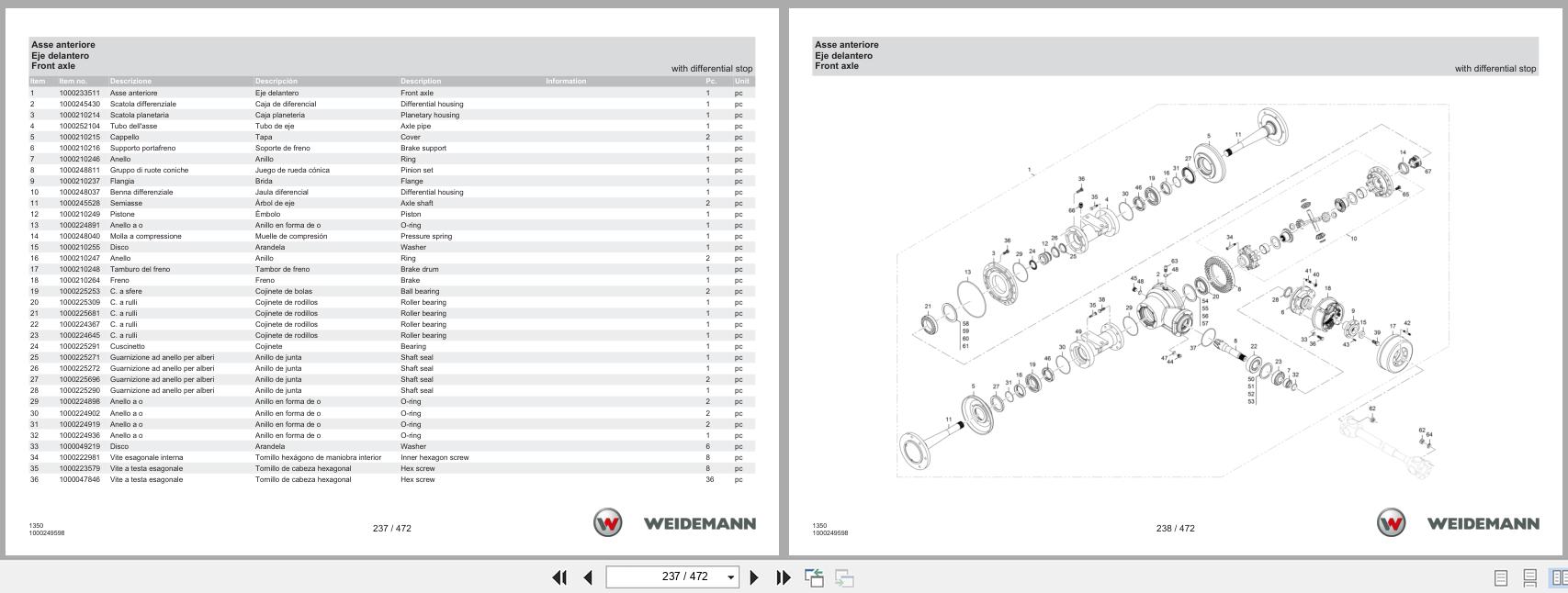 Weidemann Wheel Loader 1350CC45 1350 Spare Parts Catalog 1000326033 01.2024 IT ES EN (2)