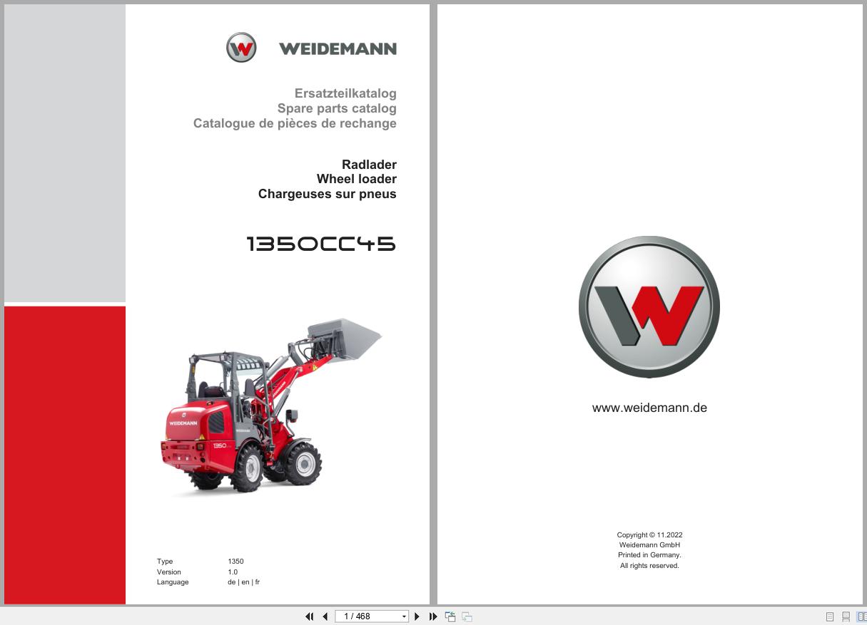 Weidemann Wheel Loader 1350CC45 1350 Spare Parts Catalog 11.2022 DE EN FR (1)