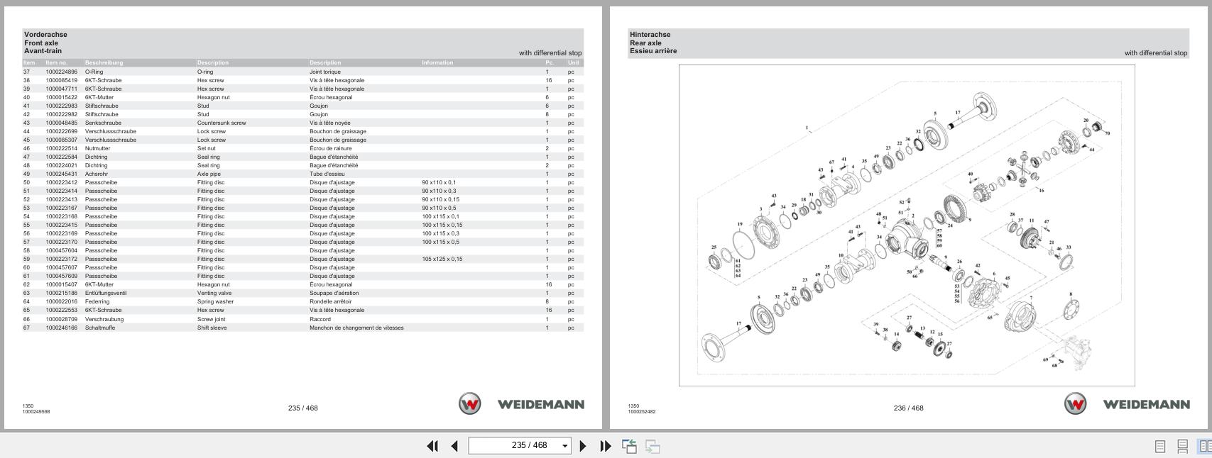 Weidemann Wheel Loader 1350CC45 1350 Spare Parts Catalog 11.2022 DE EN FR (2)