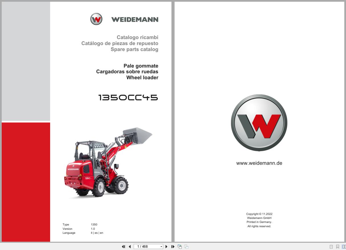Weidemann Wheel Loader 1350CC45 1350 Spare Parts Catalog 11.2022 IT ES EN (1)