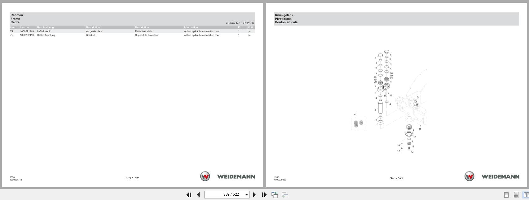 Weidemann Wheel Loader 1350CX45 Kabine 1350 Spare Parts Catalog 1000304408 07.2023 DE EN FR (3)