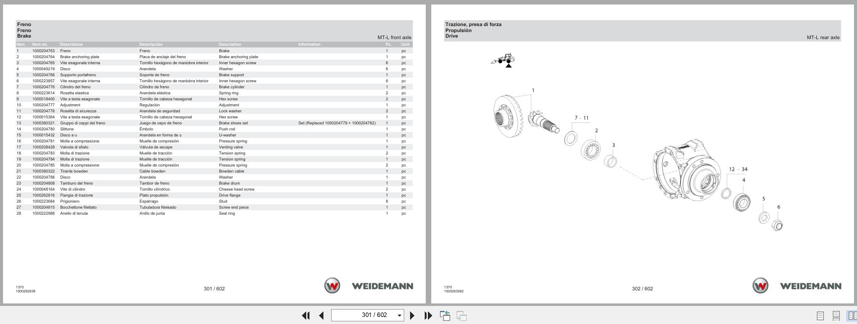 Weidemann Wheel Loader 1370CX50 1370 Spare Parts Catalog 1000326036 01.2024 IT ES EN (2)