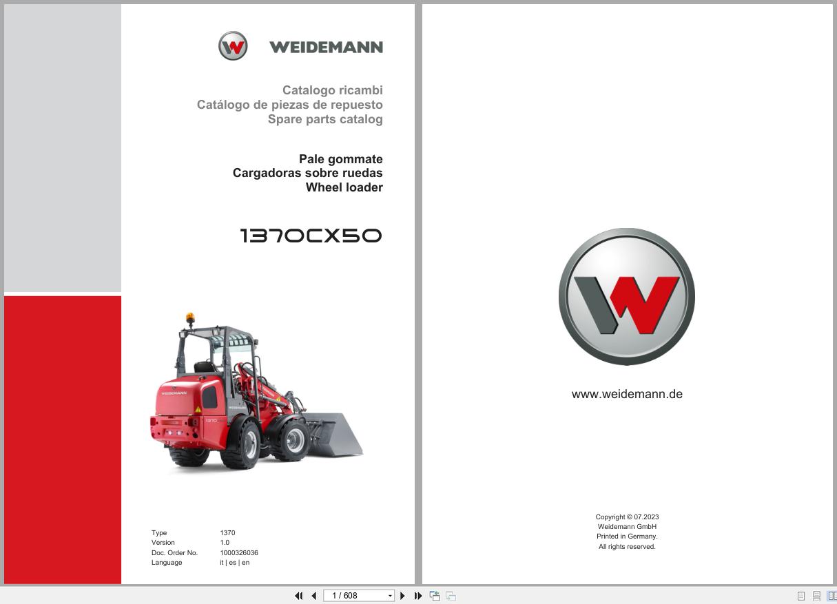 Weidemann Wheel Loader 1370CX50 1370 Spare Parts Catalog 1000326036 07.2023 IT ES EN (1)