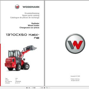 Weidemann Wheel Loader 1370CX50 Kabine 1370 Spare Parts Catalog 1000304426 07.2025 DE EN FR (1)