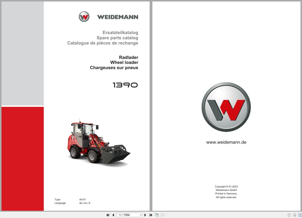 Weidemann Wheel Loader 1390 A0 01 Spare Parts Catalog 01.2023 DE EN FR (1)