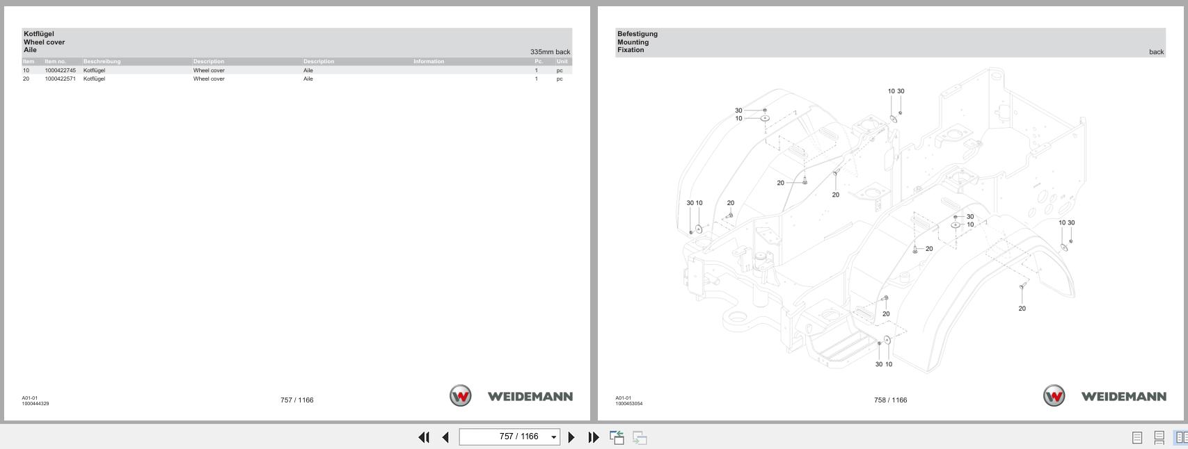 Weidemann Wheel Loader 1390 A01 01 Spare Parts Catalog 03.2023 DE EN FR (3)